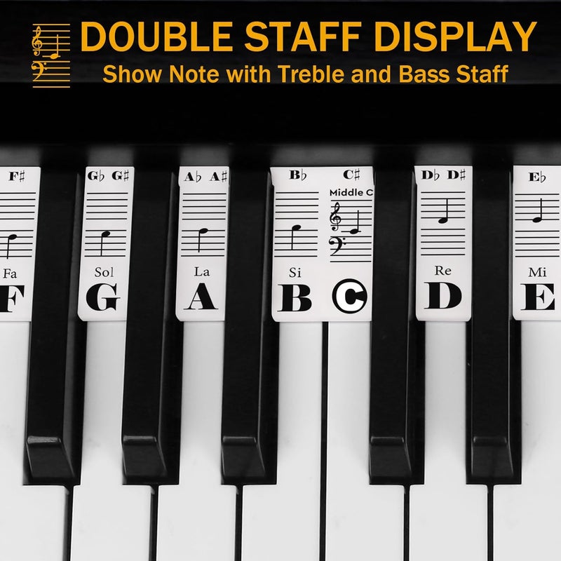 Eison Removable Piano Keyboard Note Labels Piano Keyboard Stickers for Beginner Silicone Piano Notes Guide for Learning, 88-Key Full Size, No Need Stickers, Reusable and Comes with Box (Black） - Image 5